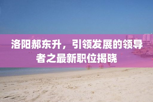 洛陽郝東升，引領發(fā)展的領導者之最新職位揭曉